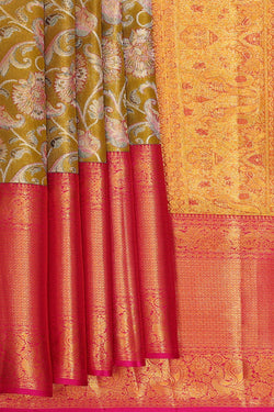 Image of Kanchipattu Mehndi Green Tissue Brocade Saree