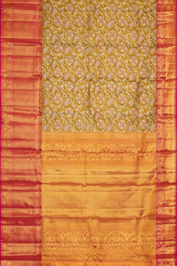 Image of Kanchipattu Mehndi Green Tissue Brocade Saree