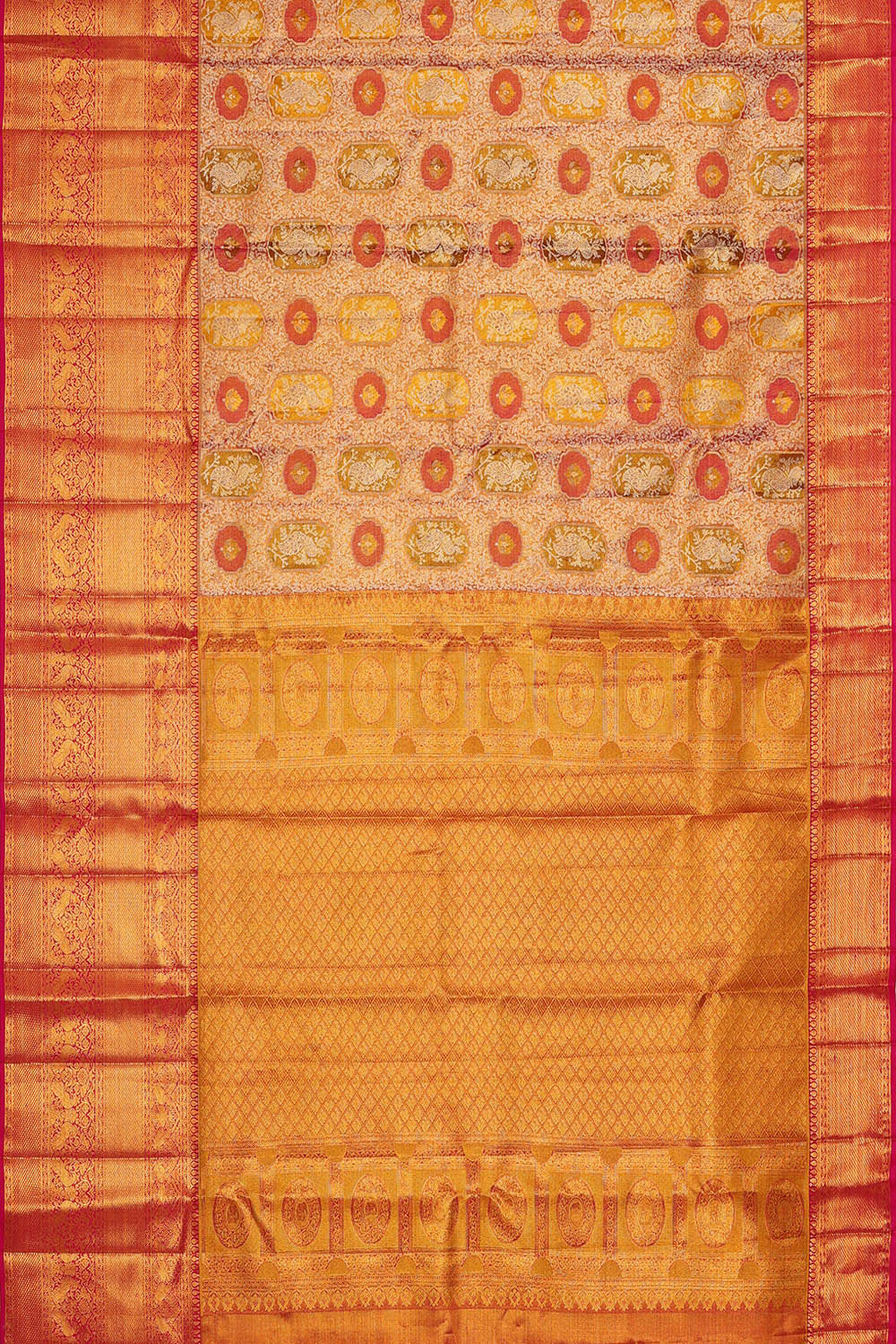 Image of Kanchipattu Pinkish Red Tissue Brocade Saree