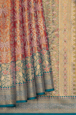 Image of Kanchipattu Dark Peach Tissue Brocade Saree