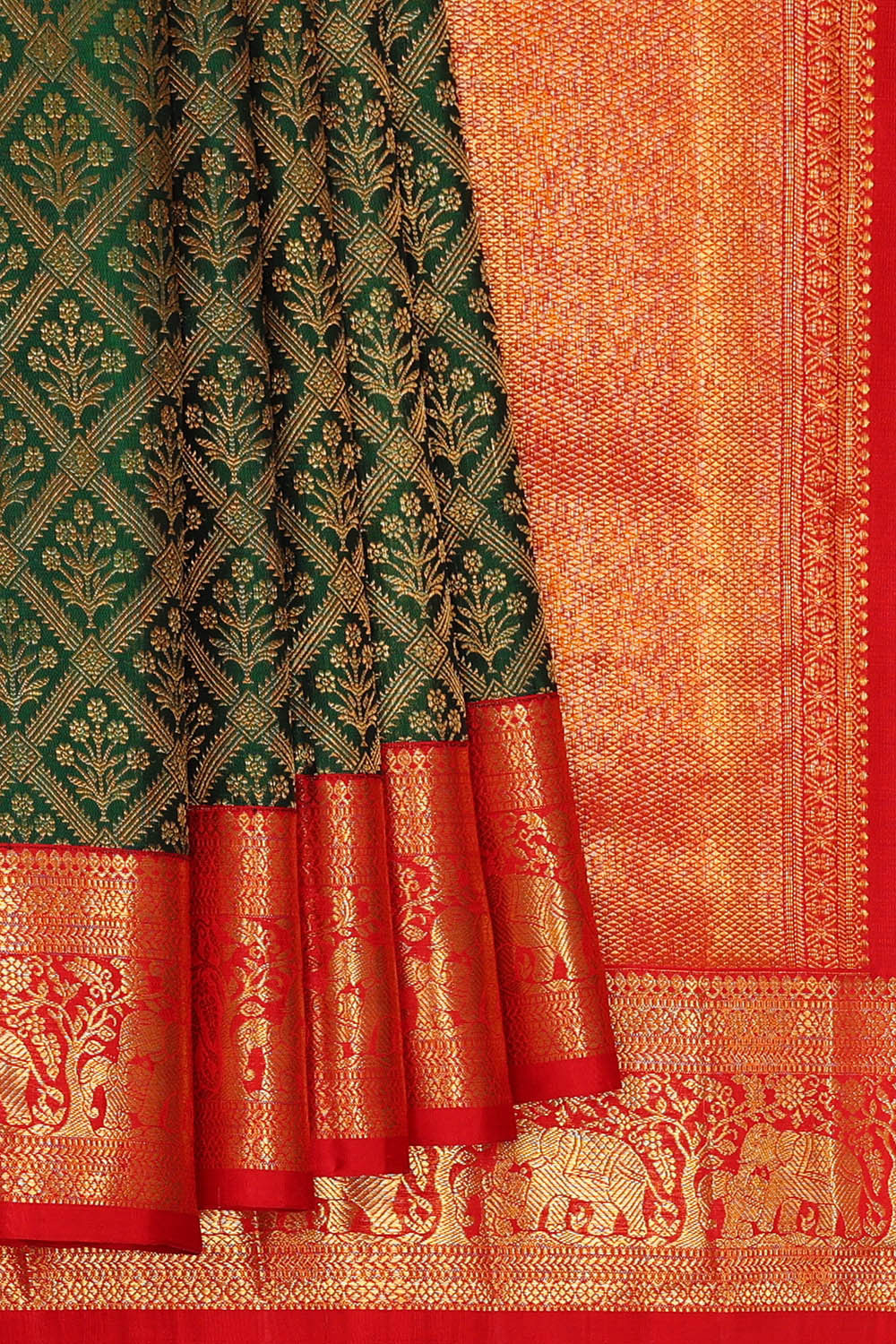 Image of Kanchipattu Bottle Green Brocade Saree