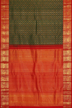 Image of Kanchipattu Bottle Green Brocade Saree