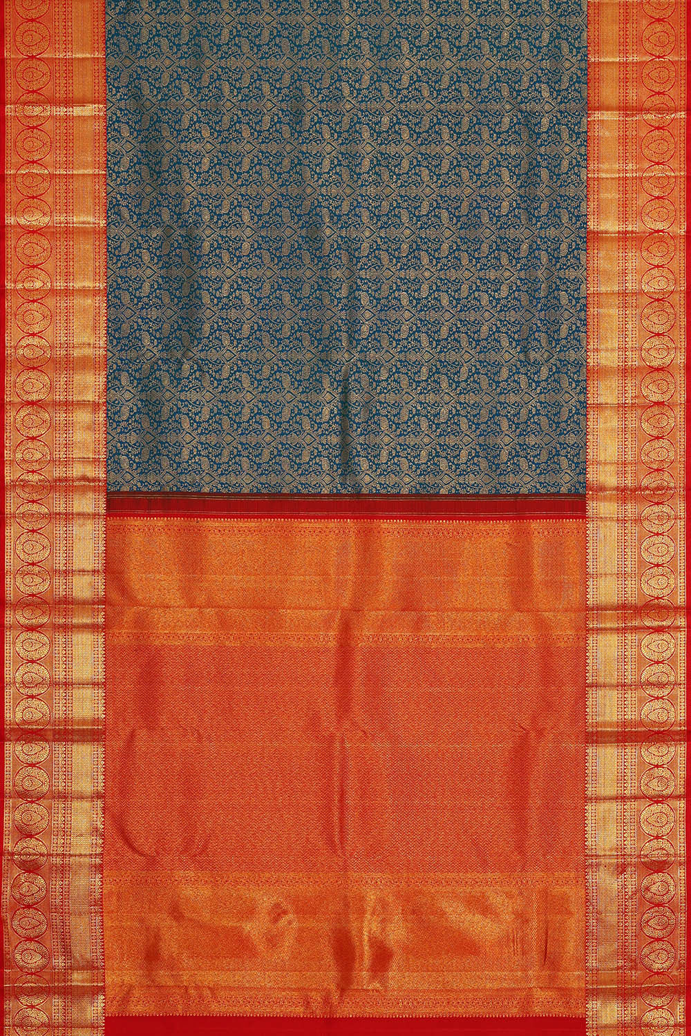 Image of Kanchipattu Peacock Blue Brocade Saree