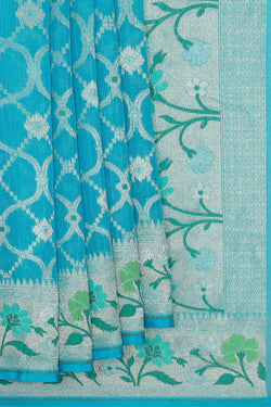 Image of Banarasi Kora Sky Blue Saree