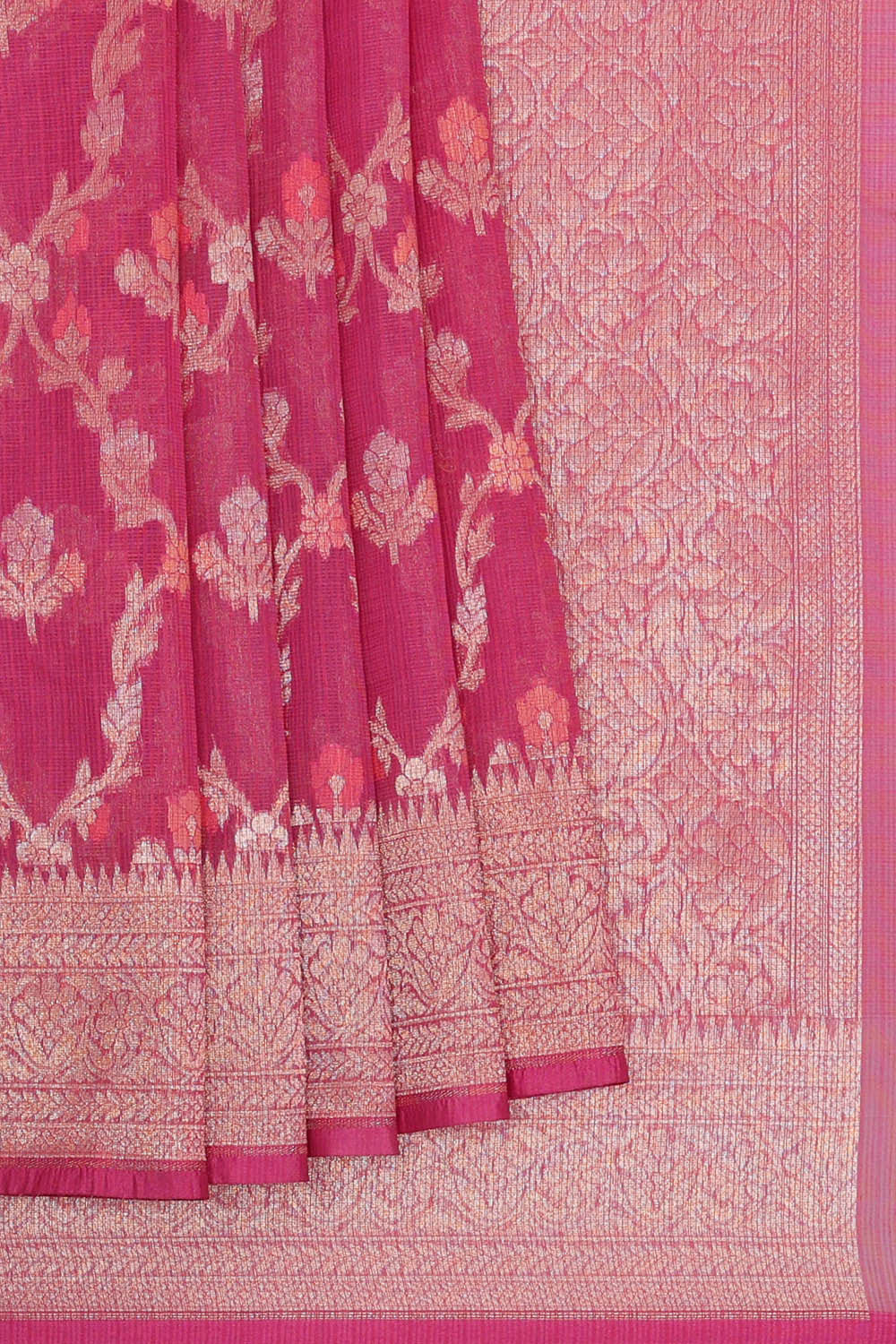 Banarasi Kora Rani Pink Saree