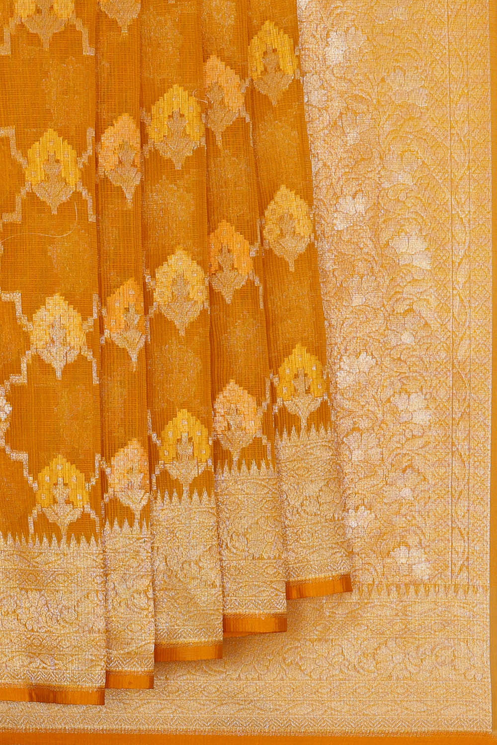 Banarasi Kora Mustard Yellow Saree