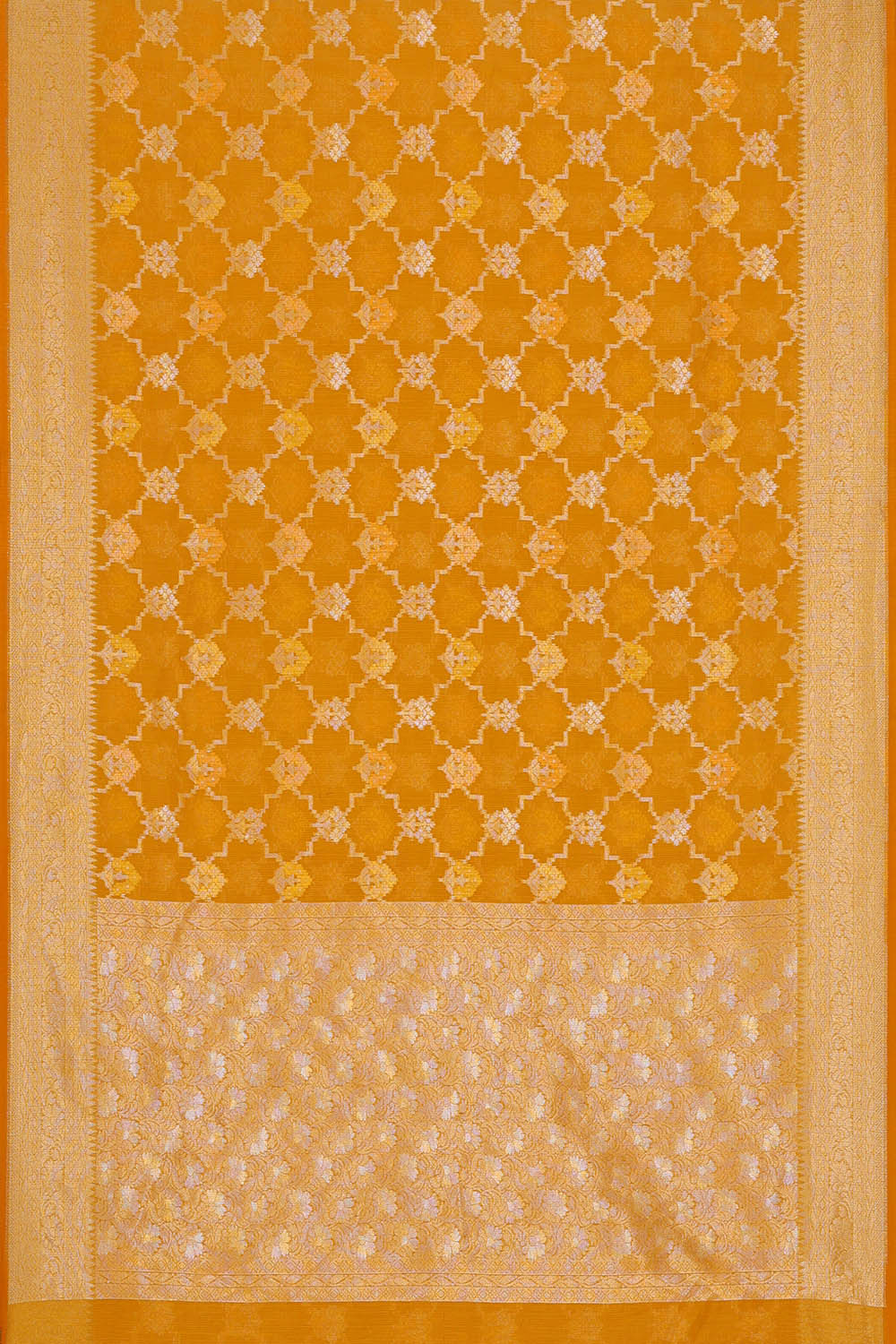 Banarasi Kora Mustard Yellow Saree