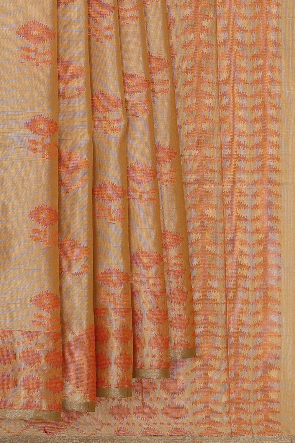 Cream Pink Silk Saree