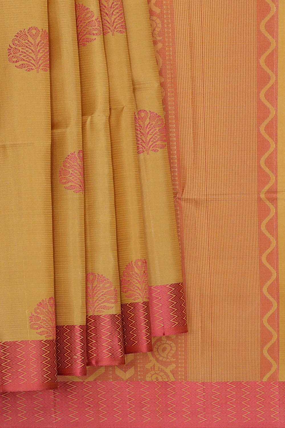 Image of Creamy Yellow Silk Saree