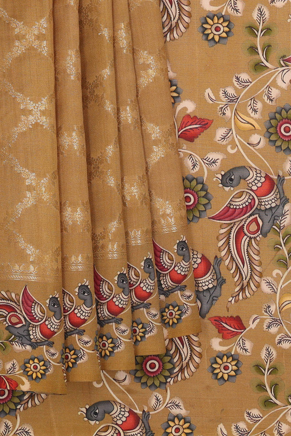 Image of Printed Creamy Brown Silk Saree