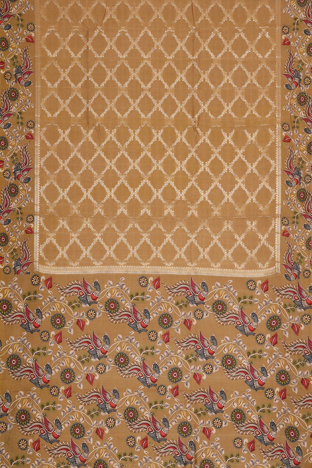 Image of Printed Creamy Brown Silk Saree