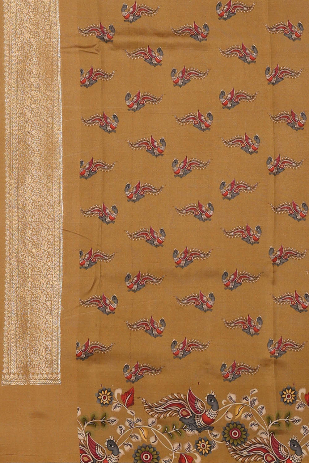 Printed Creamy Brown Silk Saree