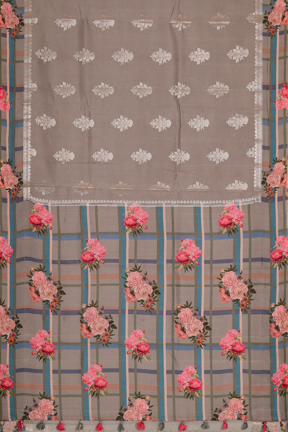 Image of Printed Grey Silk Saree