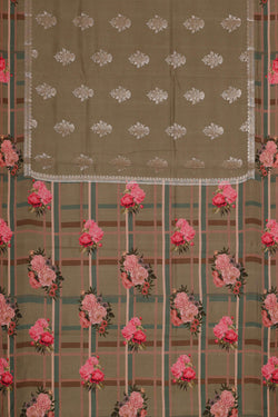 Image of Printed Dusty Olive Silk Saree