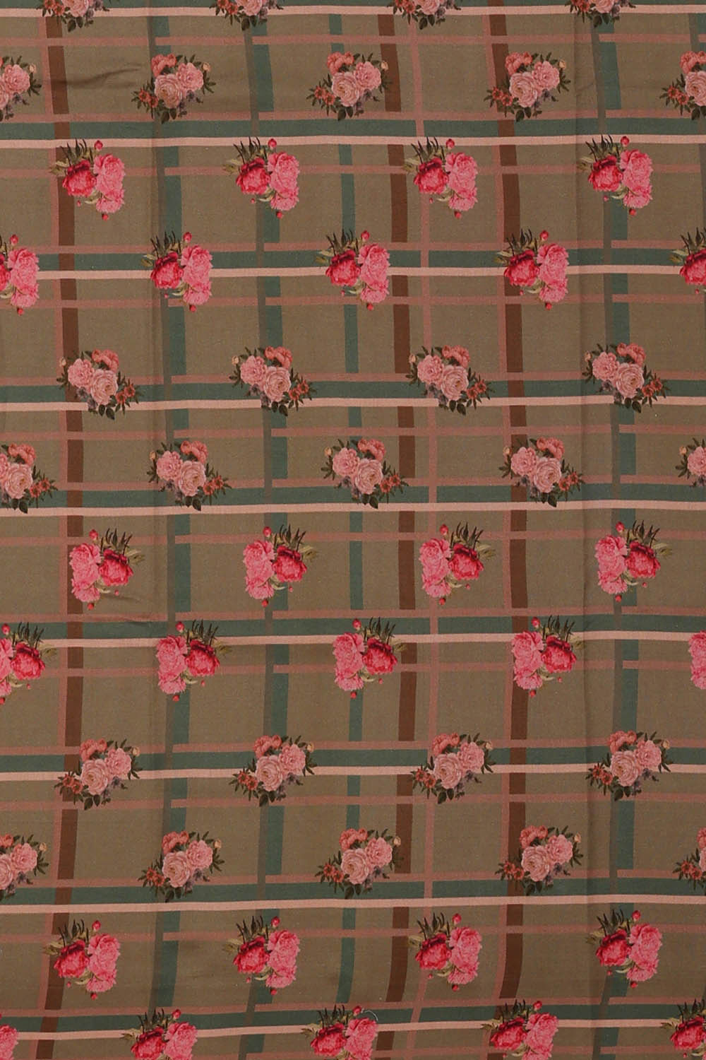 Image of Printed Dusty Olive Silk Saree