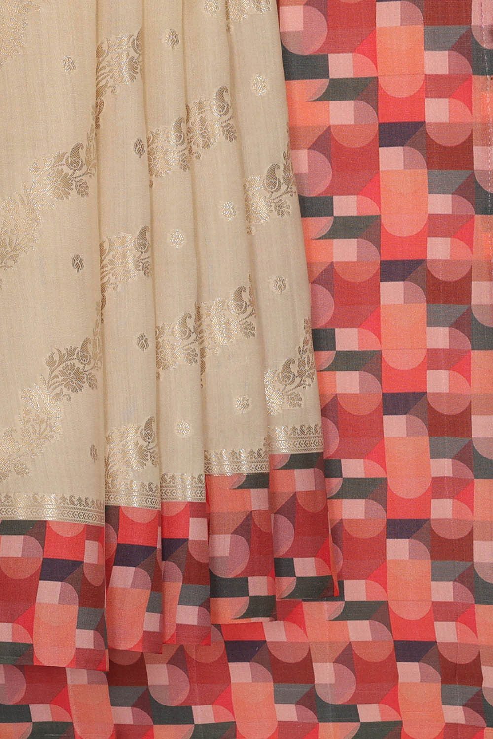 Image of Printed Cream Silk Saree