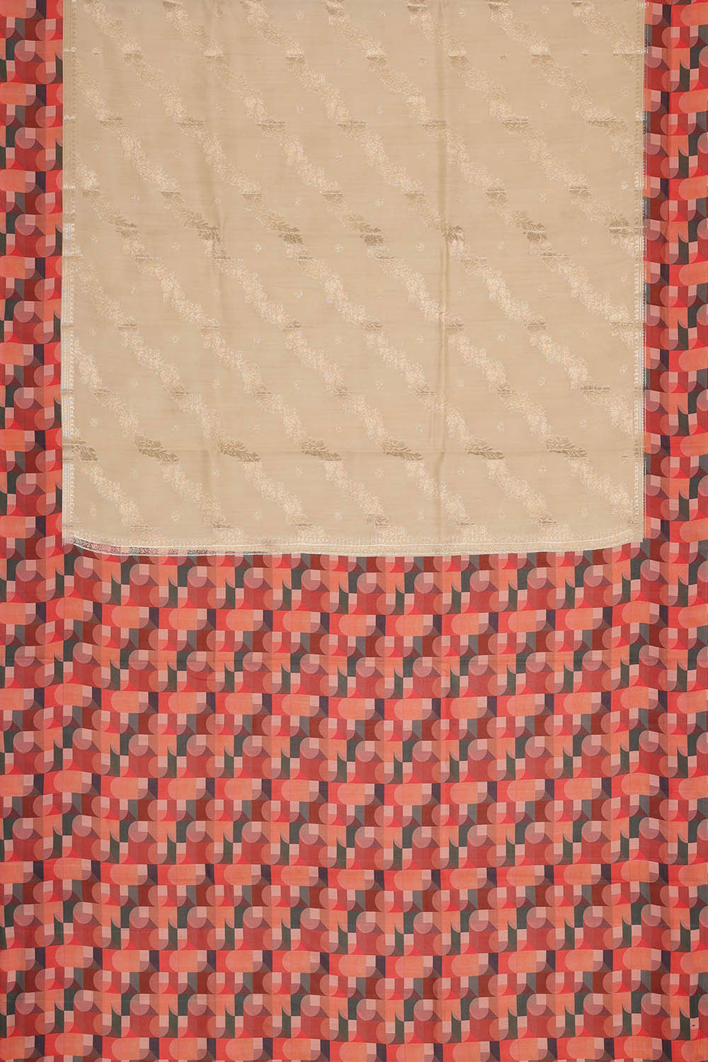 Image of Printed Cream Silk Saree