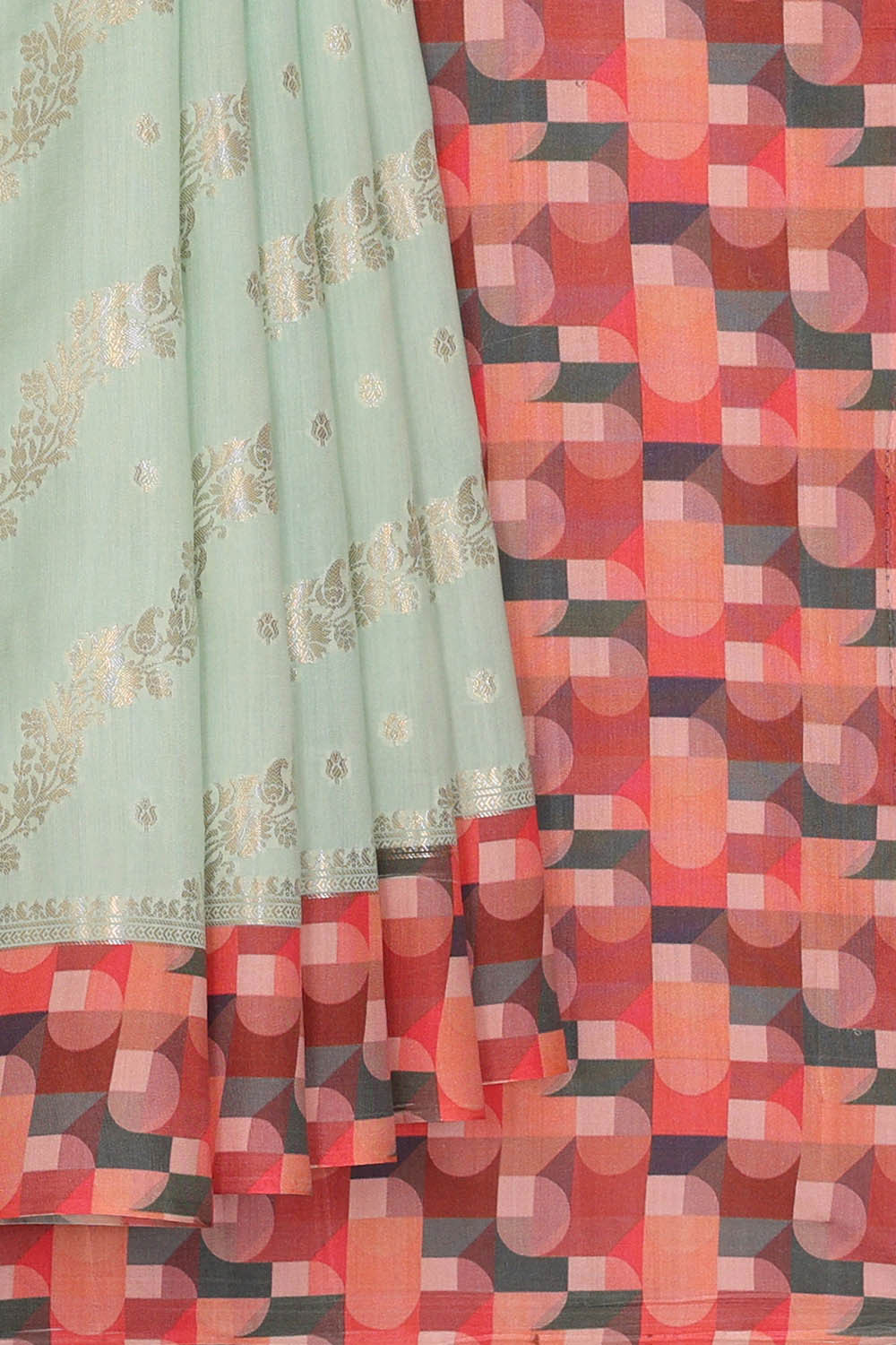 Image of Printed Light Sea Green Silk Saree