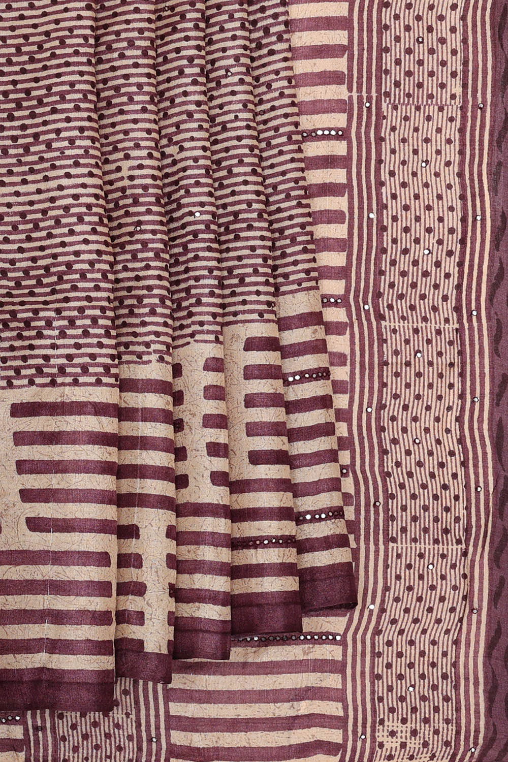 Image of Printed Tussar Deep Wine-Cream Saree