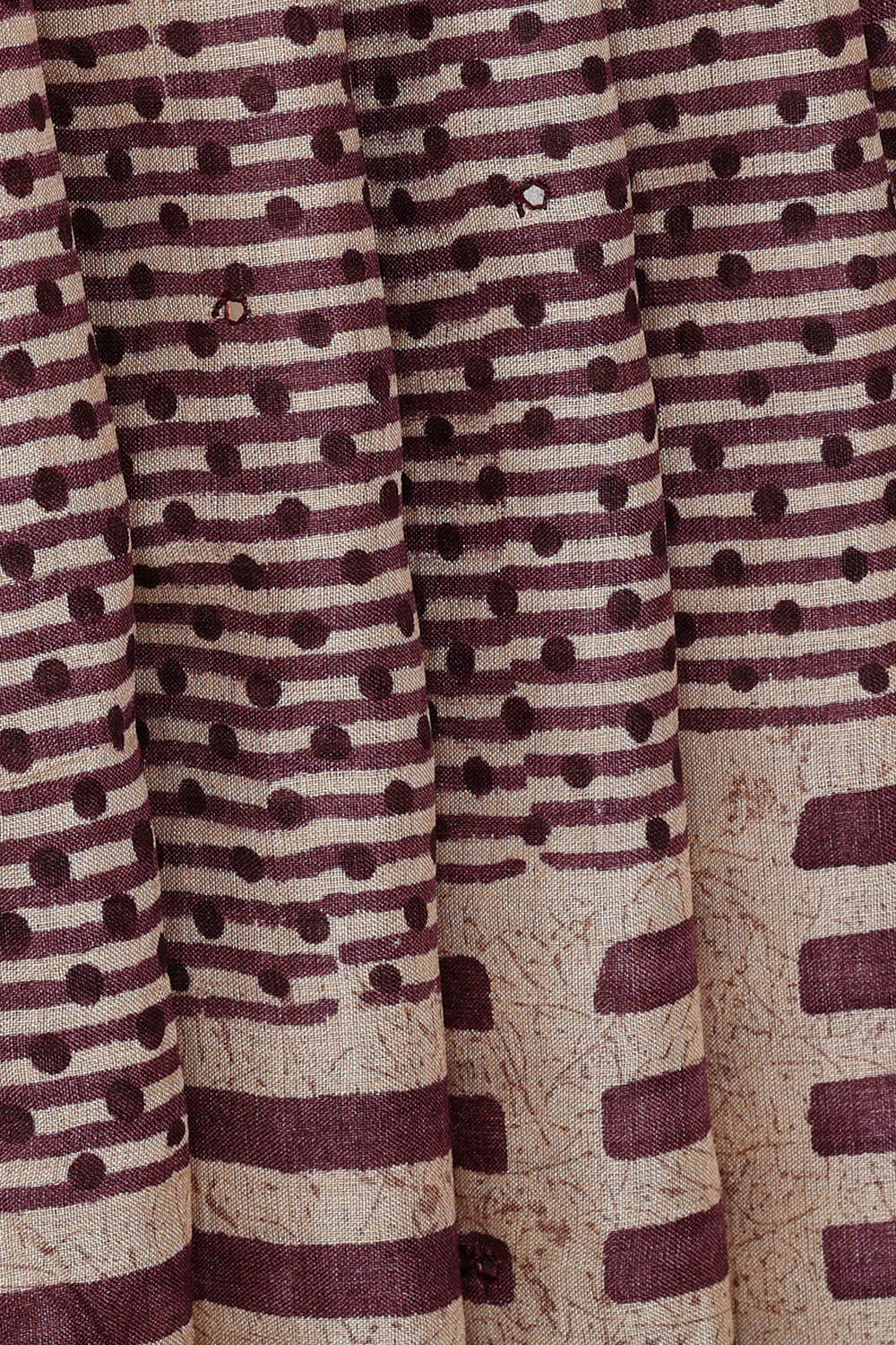 Image of Printed Tussar Deep Wine-Cream Saree