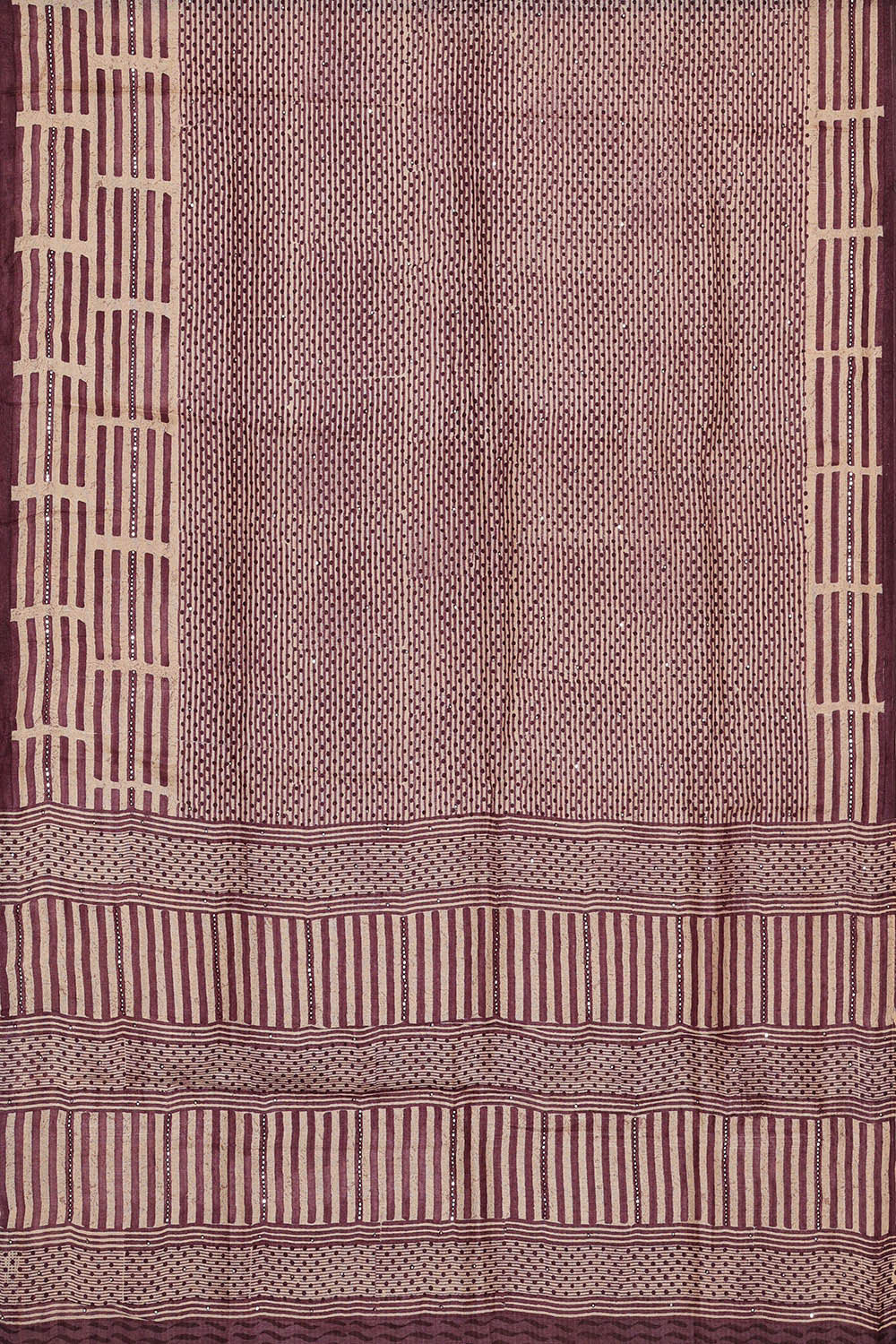 Image of Printed Tussar Deep Wine-Cream Saree