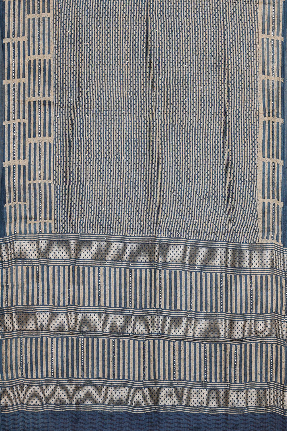 Image of Printed Tussar Cream-Blue Saree