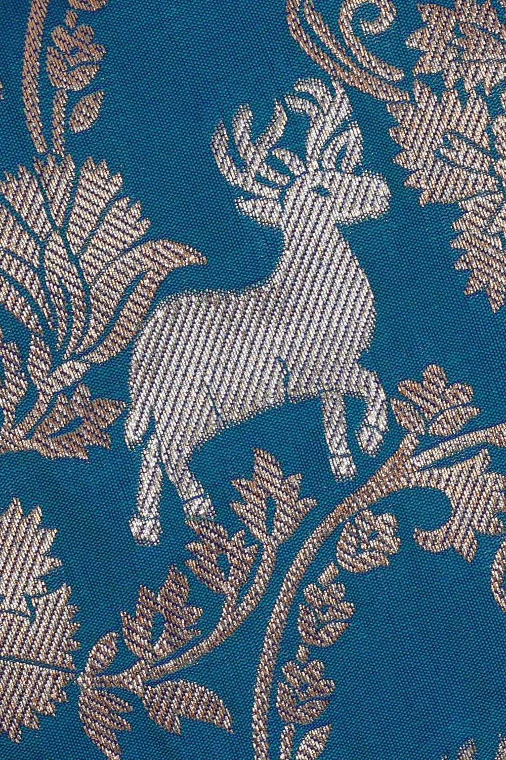 Image of Semi Banarasi Silk Peacock Blue Saree