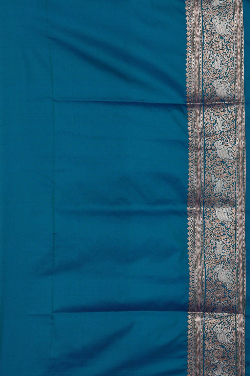 Image of Semi Banarasi Silk Peacock Blue Saree