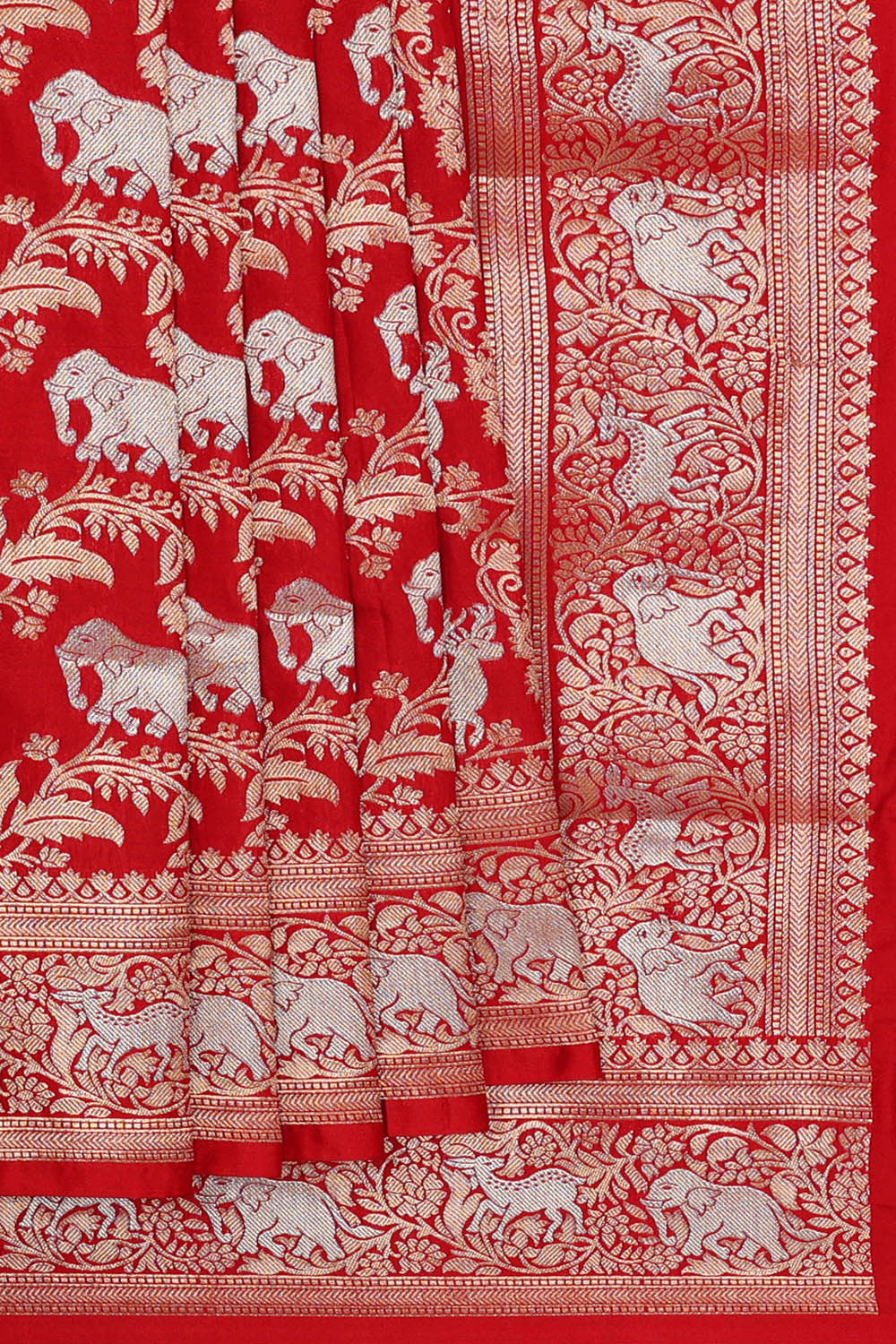 Image of Semi Banarasi Silk Red Saree