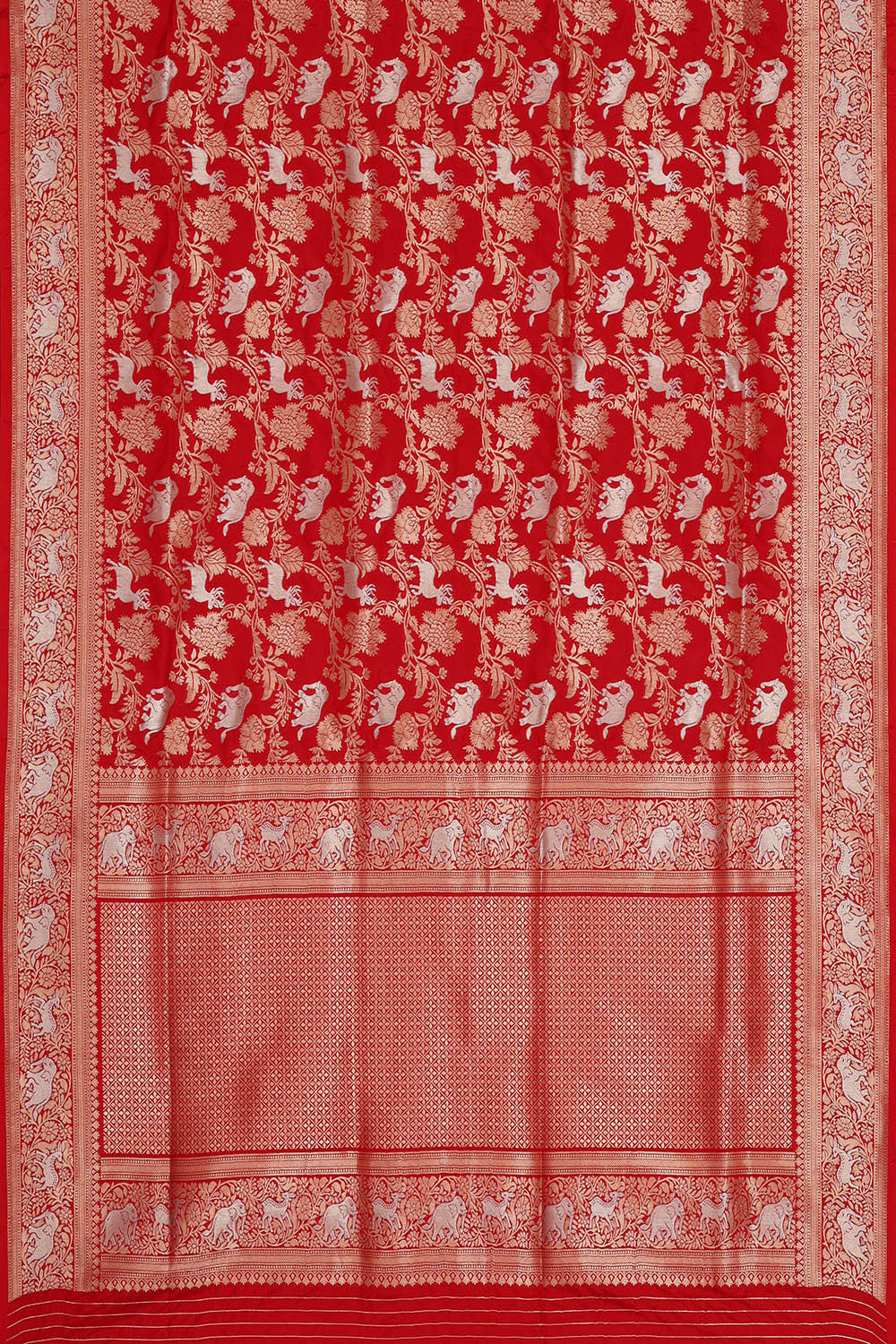 Image of Semi Banarasi Silk Red Saree