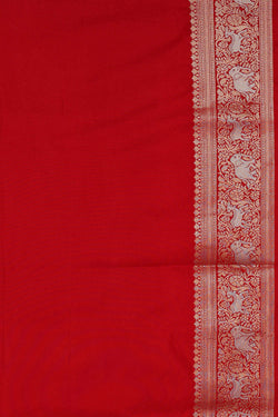 Image of Semi Banarasi Silk Red Saree
