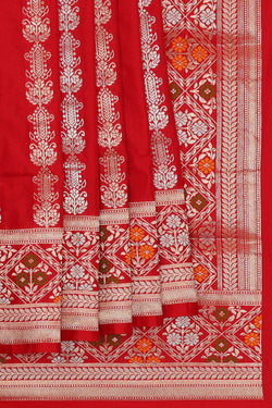 Image of Semi Banarasi Silk Red Saree