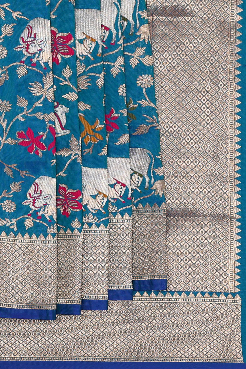Semi Banarasi Silk Teal Blue Saree