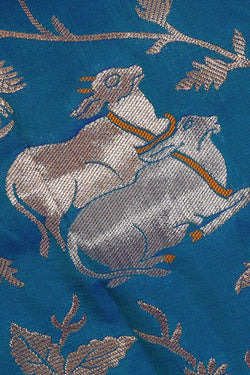 Image of Semi Banarasi Silk Teal Blue Saree