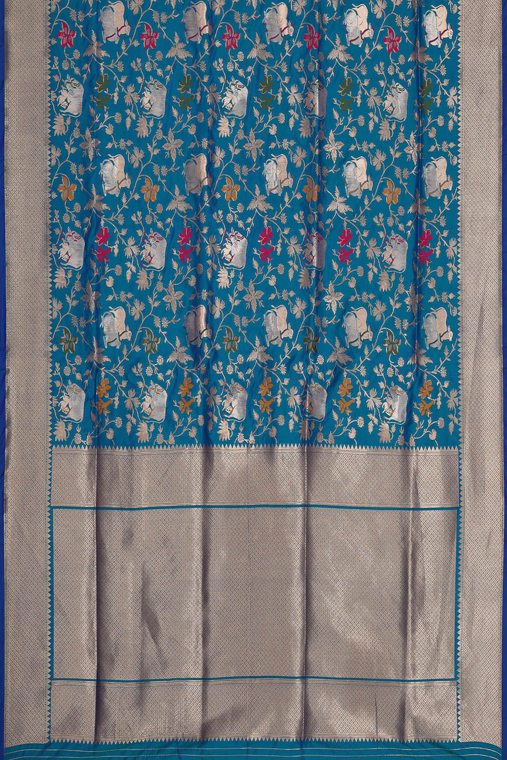 Semi Banarasi Silk Teal Blue Saree