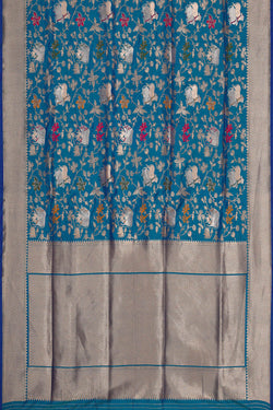 Image of Semi Banarasi Silk Teal Blue Saree