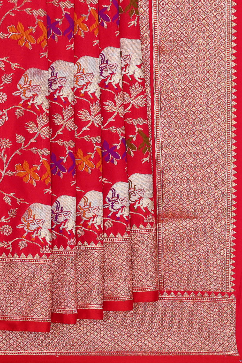 Semi Banarasi Silk Red Saree
