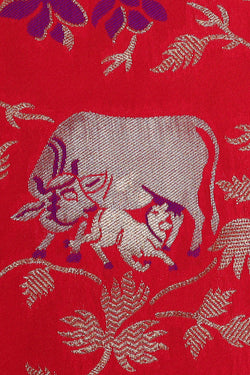 Image of Semi Banarasi Silk Red Saree
