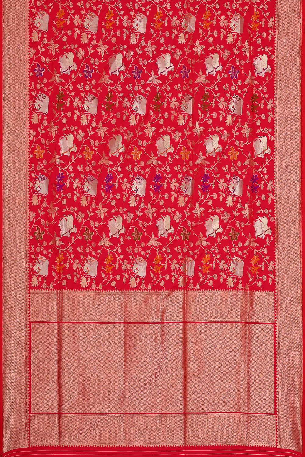 Semi Banarasi Silk Red Saree