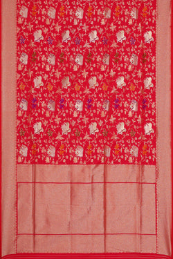 Image of Semi Banarasi Silk Red Saree