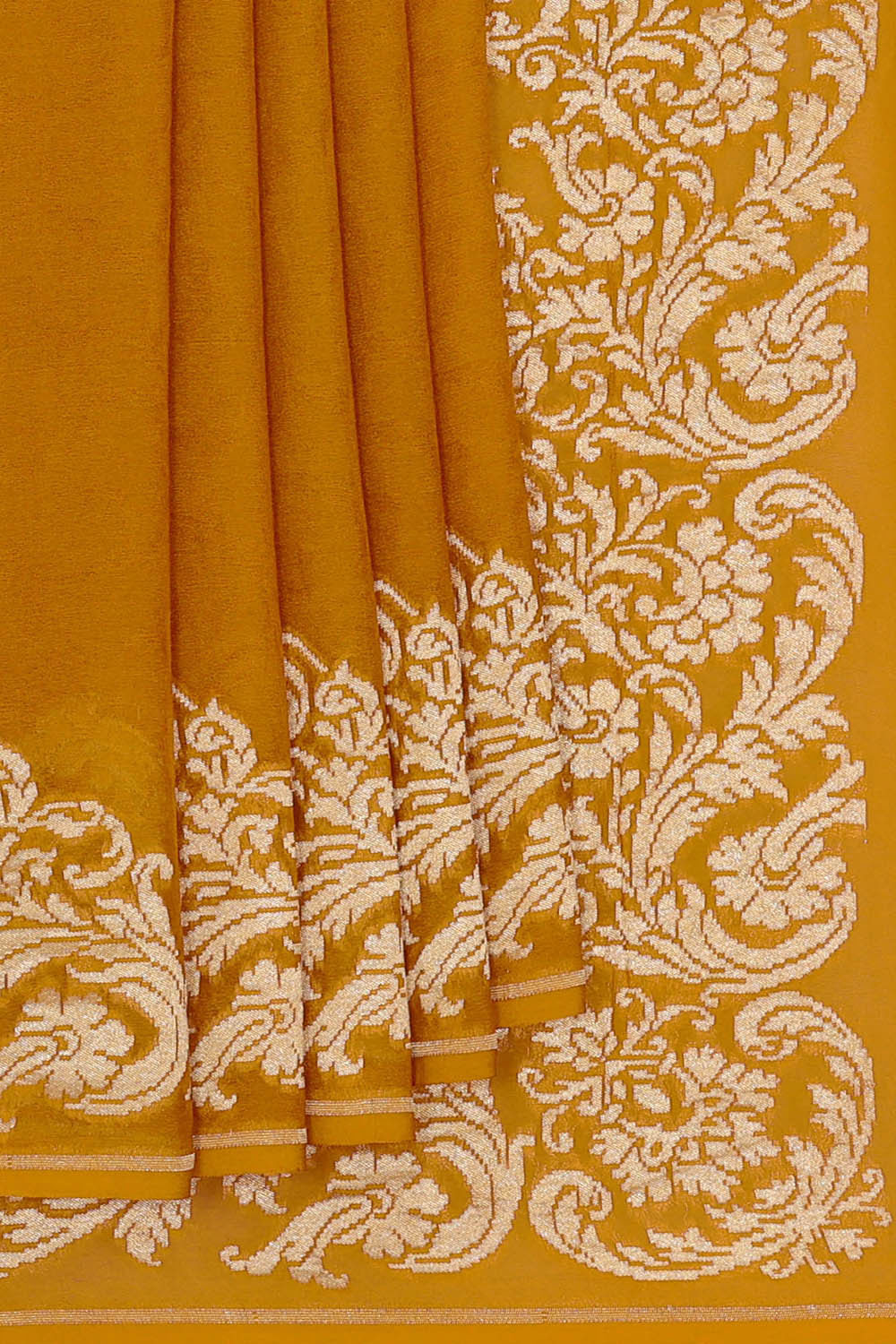Image of Banarasi Georgette Crepe Mustard Yellow Saree