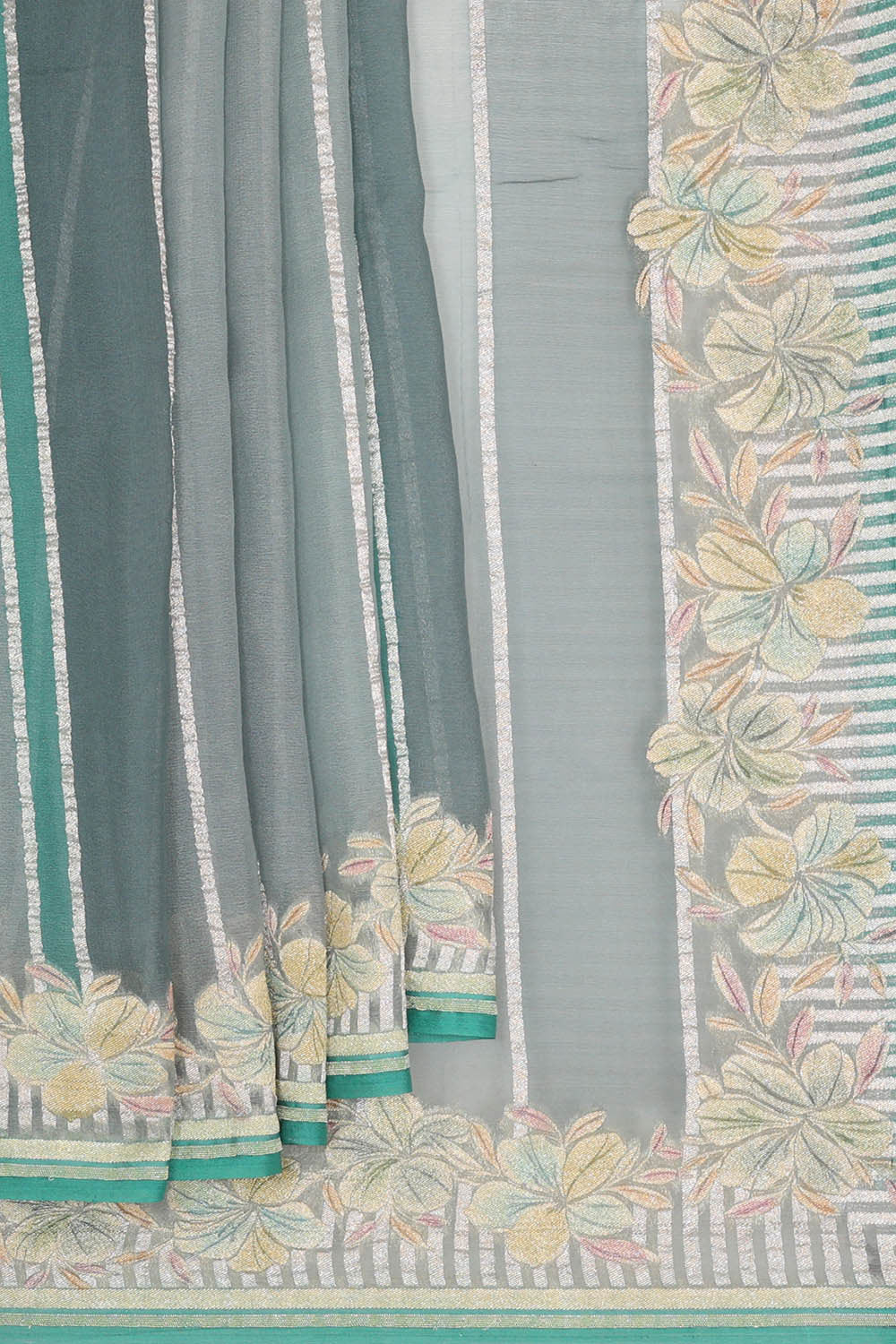 Image of Banarasi Georgette Crepe Grey-Green Saree