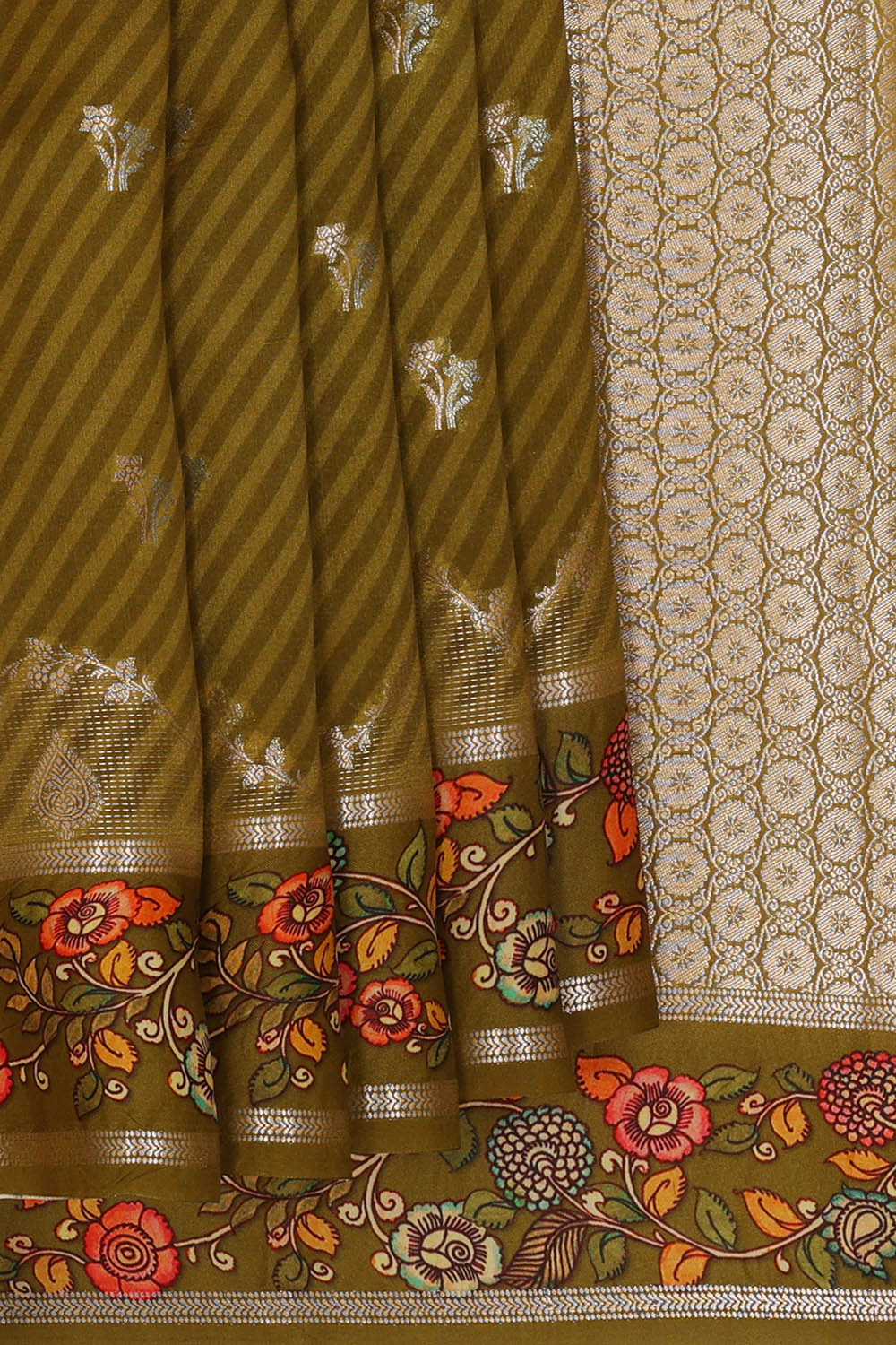 Image of Banarasi Silk Olive Green Saree