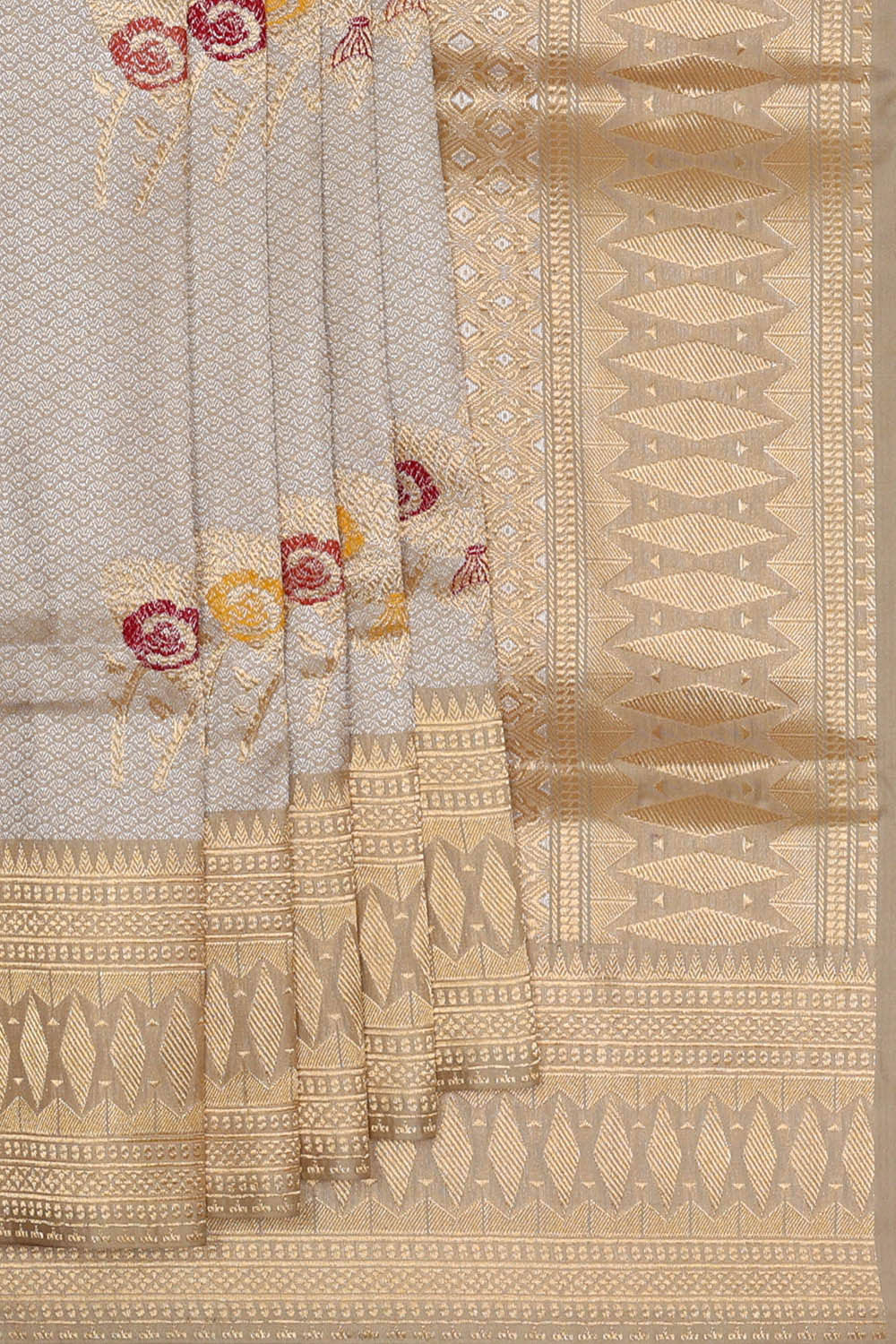 Image of Banarasi Silk Creamy Silver Saree