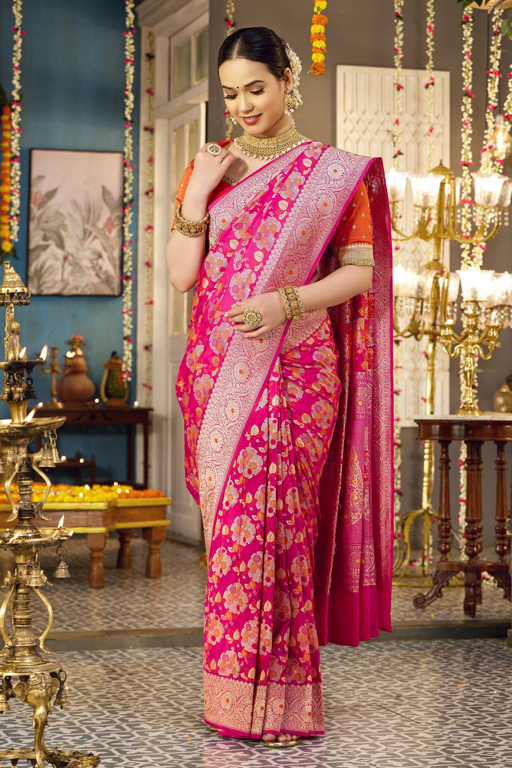 Banarasi Brocade Silk Pink Saree