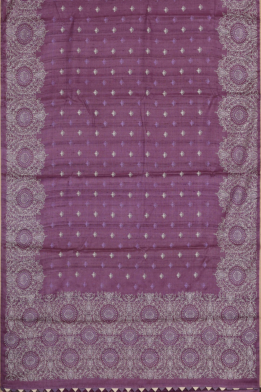 Image of Tussar Dark Lavender Embroidered Saree