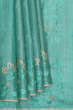 Image of Tussar Sea Green Embroidered Saree