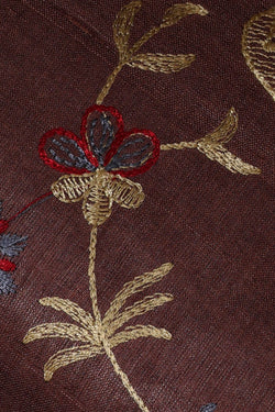 Image of Tussar Brown Embroidered Saree