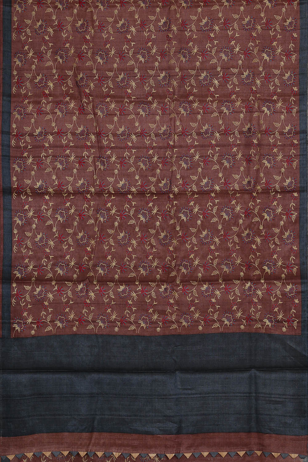 Image of Tussar Brown Embroidered Saree
