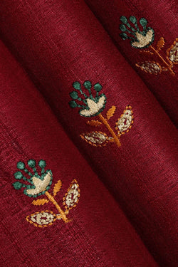 Image of Tussar Dark Red Embroidered Saree